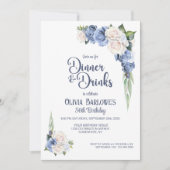 Blue White Rose Bloemendiner en Drinken Verjaardag Kaart (Voorkant)