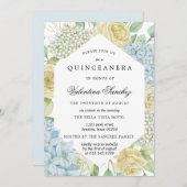 Blue White Rose Hydrangea Quinceanera Kaart (Voorkant / Achterkant)