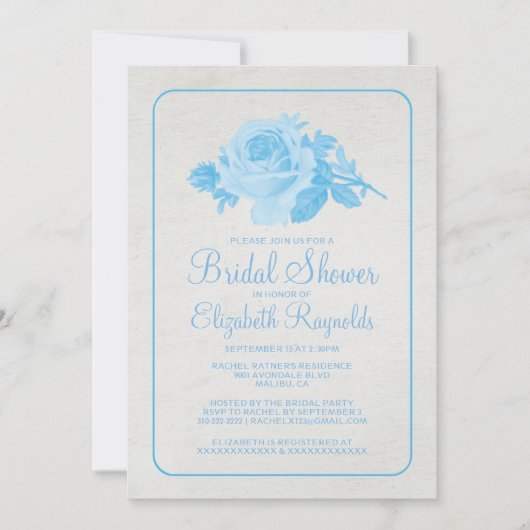 Blue White Rustic Floral Bridal Shower Invitations Kaart (Voorkant)
