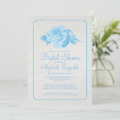 Blue White Rustic Floral Bridal Shower Invitations Kaart (Staand voorkant)