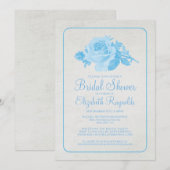 Blue White Rustic Floral Bridal Shower Invitations Kaart (Voorkant / Achterkant)