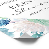 Blue White Sage Green Floral Baby shower Sign Poster (Hoek)