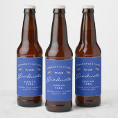 Blue White Script Gold Pet Afstuderen Bier Etiket (Flessen)