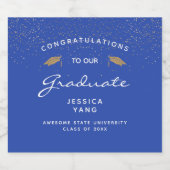 Blue White Script Gold Pet Afstuderen Bier Etiket (Enkel label)