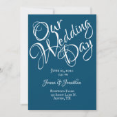 Blue White Script Wedding Kaart (Voorkant)