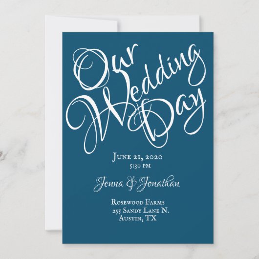 Blue White Script Wedding Kaart (Voorkant)