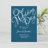 Blue White Script Wedding Kaart (Staand voorkant)