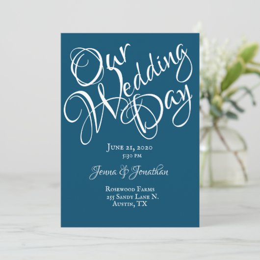 Blue White Script Wedding Kaart (Staand voorkant)