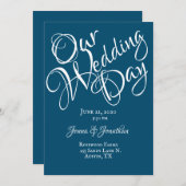 Blue White Script Wedding Kaart (Voorkant / Achterkant)