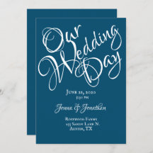 Blue White Script Wedding