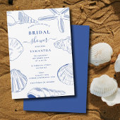 Blue White Sea Shells Beach Zomer Vrijgezellenfees Kaart