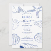 Blue White Sea Shells Beach Zomer Vrijgezellenfees Kaart (Voorkant)