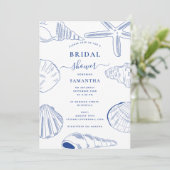 Blue White Sea Shells Beach Zomer Vrijgezellenfees Kaart (Staand voorkant)