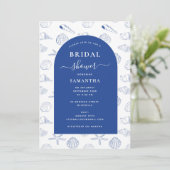 Blue White Sea Shells Beach Zomer Vrijgezellenfees Kaart (Staand voorkant)