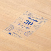 Blue White Sea Shells Beach Zomerverjaardagsfeest Acryl Uitnodigingen (Laagn)