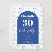 Blue White Sea Shells Beach Zomerverjaardagsfeest Kaart (Voorkant)