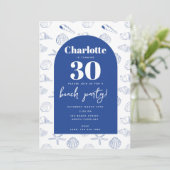 Blue White Sea Shells Beach Zomerverjaardagsfeest Kaart (Staand voorkant)