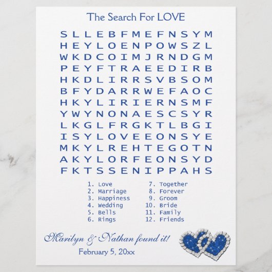 Blue, White "Search for Love" Wordzoekspel (Voorkant)