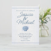 Blue White Seashell Nautical Beach Wedding Kaart (Staand voorkant)