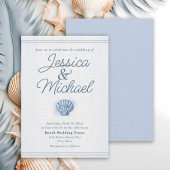 Blue White Seashell Nautical Beach Wedding Kaart