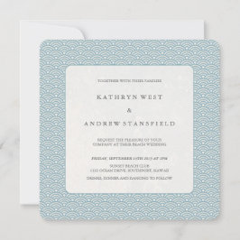 Blue + White Seigaiha Pattern Wedding Invitation Kaart
