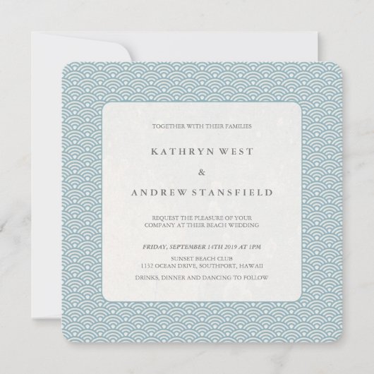 Blue + White Seigaiha Pattern Wedding Invitation Kaart (Voorkant)