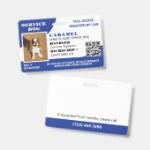 Blue White Service Dog Foto ID QR-code Badge (Voor- en achterkant)
