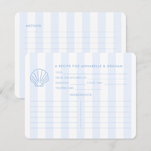 Blue White Shell Beachy Bridal Shower Recipe Card Kaart (Voorkant / Achterkant)