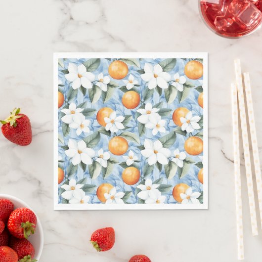 Blue White Sicilian Summer Floral Oranges Wedding Servet (Insitu)
