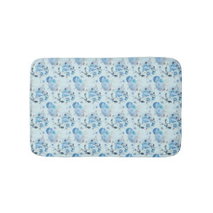 Blue White Silver Floral Cottage Core Shabby Chic Badmat