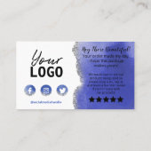 Blue White Silver Glitter Agate Hartelijk dank voo Visitekaartje (Achterkant)