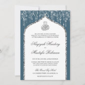 Blue White Silver Glitter Arch Muslim Wedding Kaart (Voorkant)