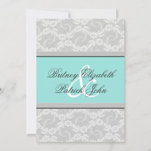 Blue White Silver Lace Wedding Invitations Kaart (Voorkant)