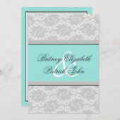 Blue White Silver Lace Wedding Invitations Kaart (Voorkant / Achterkant)