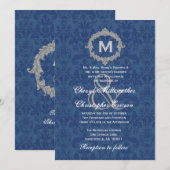 Blue White Silver  Monogram Wedding V013 Kaart (Voorkant / Achterkant)