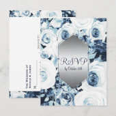 Blue White Silver Winter Wedding Elegant RSVP Uitnodiging Briefkaart (Voorkant / Achterkant)