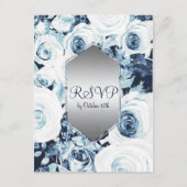 Blue White Silver Winter Wedding Elegant RSVP Uitnodiging Briefkaart (Voorkant)