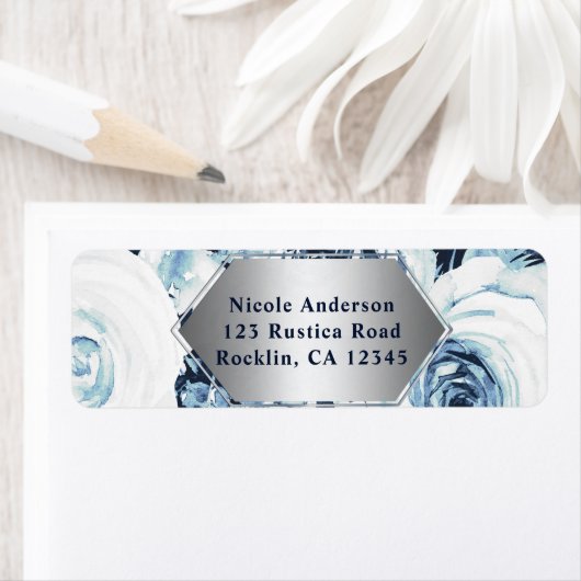 Blue White Silver Winter Wedding Rozen Etiket (Insitu)