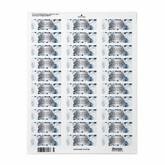 Blue White Silver Winter Wedding Rozen Etiket (Full Sheet)