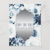 Blue White Silver Winter Wedding Save the Date Aankondigingskaart (Voorkant)