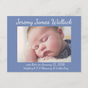 Blue White Simple Baby Birthday-aankondigingen Aankondigingskaart