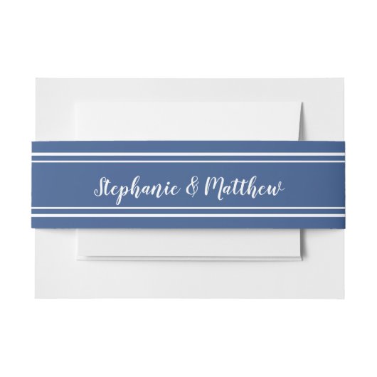 Blue White Simple Chic Elegant Minimalist Weddensc Uitnodigingen Wikkel (Voorkant Voorbeeld)