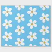 Blue White Simple Daisy Gold Cadeaupapier (Vlak)