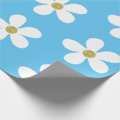 Blue White Simple Daisy Gold Cadeaupapier (Hoek)