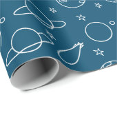 Blue White Simple Planet en sterren Cadeaupapier (Rol Hoek)