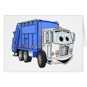 Blue White Smiling Garbage Truck Cartoon
