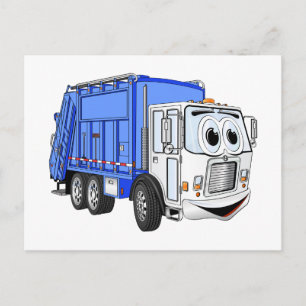 Blue White Smiling Garbage Truck Cartoon Briefkaart