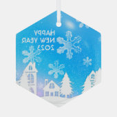 Blue White Snow House Happy New Year 2023 Glas Ornament (Achterkant)