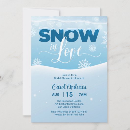 Blue & White Snow in Love Winter Vrijgezellenfeest Kaart (Voorkant)