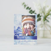 Blue & White Snowflake "Bedankt" Foto Briefkaart (Staand voorkant)